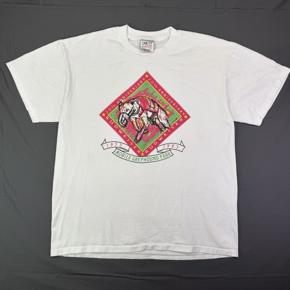 Vintage Budweiser Greyhound Racing Shirt 1993 White Size XL